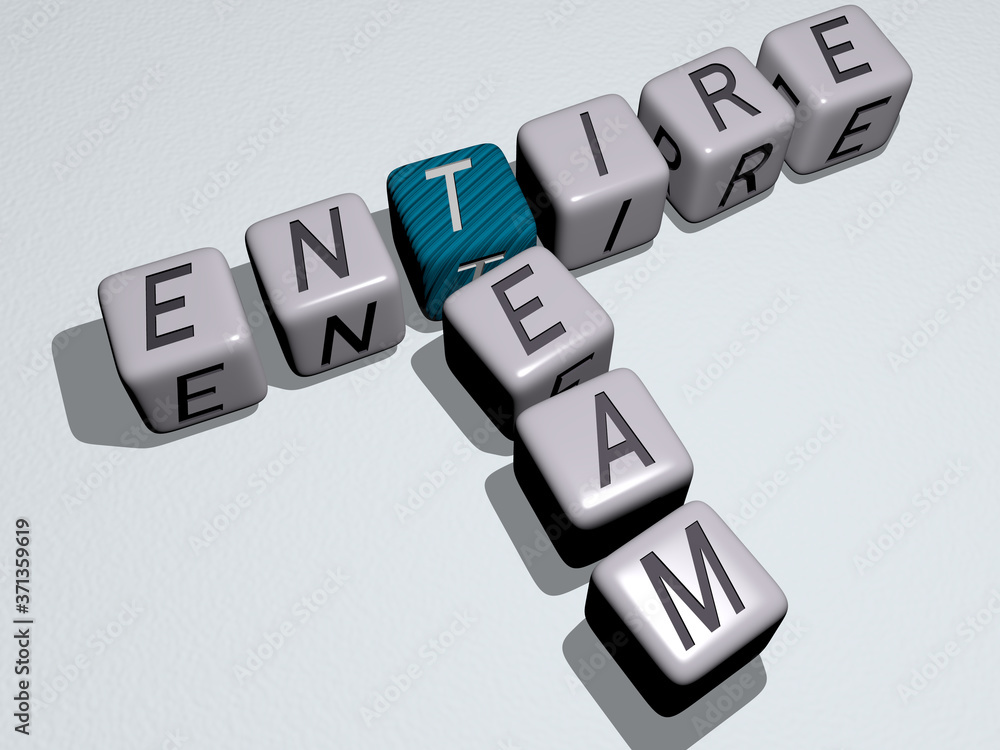entire team crossword by cubic dice letters - 3D illustration for halftone and background entire team crossword by cubic dice letters - 3D illustration for halftone and background