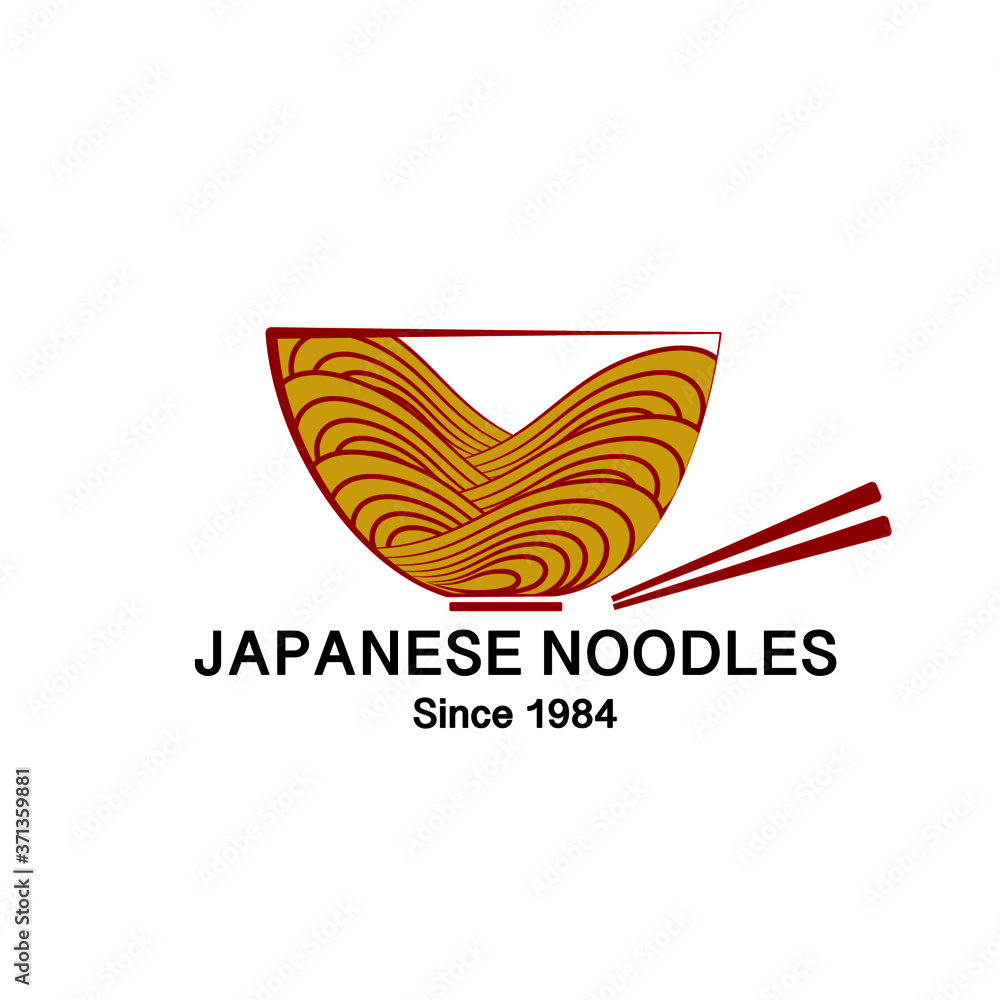 noodles logo red bowl and shopstick with text