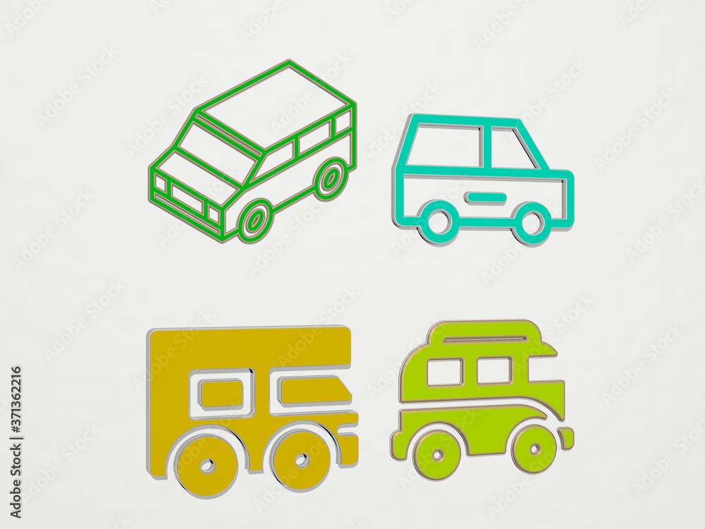 minivan 4 icons set - 3D illustration for car and automobile