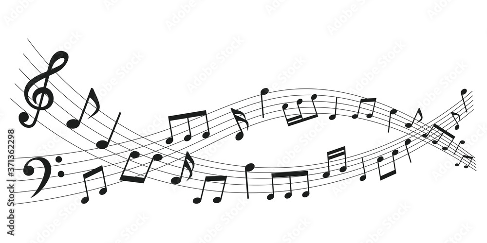 Music material with musical notes interspersed Music material with musical notes interspersed