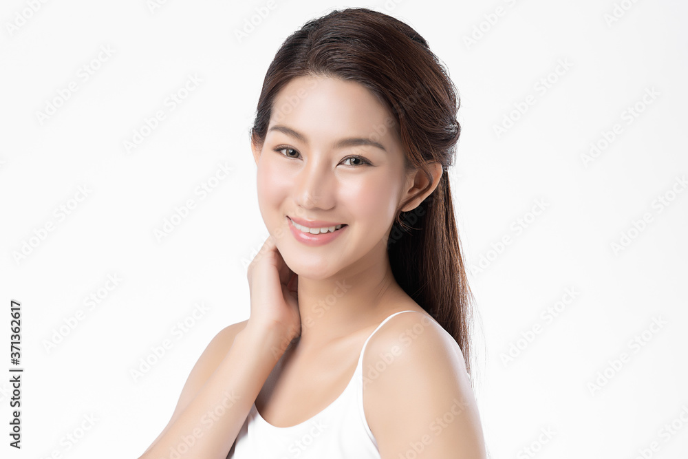 Beautiful Young asian Woman with Clean Fresh Skin, on white background, Face care, Facial treatment, Cosmetology, beauty and spa, Asian women portrait Beautiful Young asian Woman with Clean Fresh Skin, on white background, Face care, Facial treatment, Cosmetology, beauty and spa, Asian women portrait