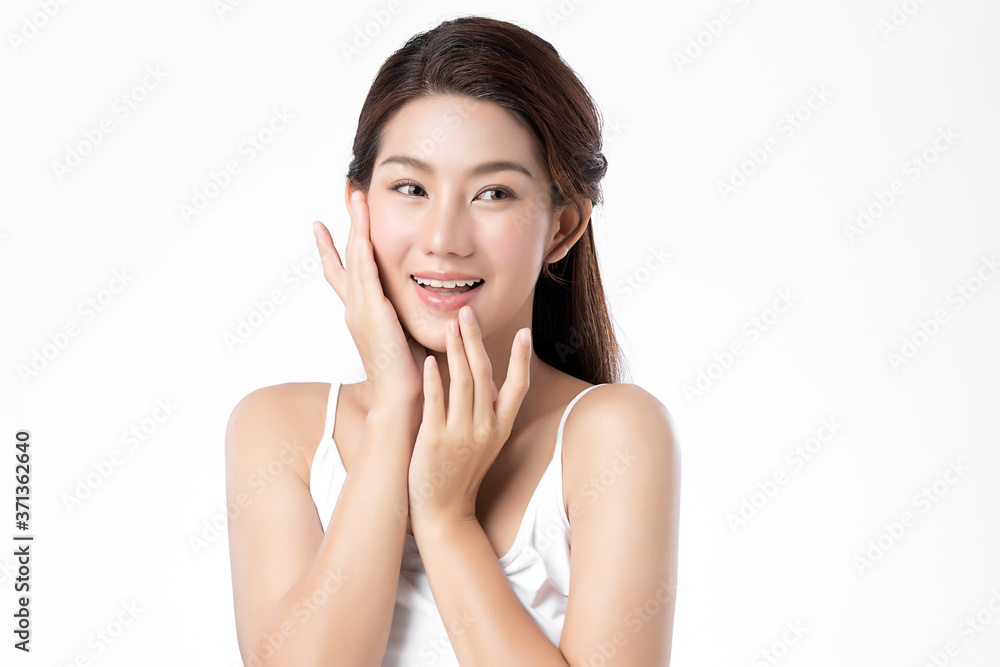 Beautiful Young asian Woman with Clean Fresh Skin, on white background, Face care, Facial treatment, Cosmetology, beauty and spa, Asian women portrait Beautiful Young asian Woman with Clean Fresh Skin, on white background, Face care, Facial treatment, Cosmetology, beauty and spa, Asian women portrait