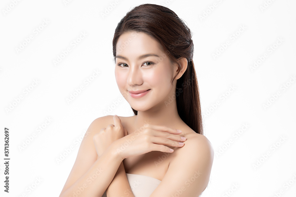 Beautiful Young asian Woman with Clean Fresh Skin, on white background, Face care, Facial treatment, Cosmetology, beauty and spa, Asian women portrait Beautiful Young asian Woman with Clean Fresh Skin, on white background, Face care, Facial treatment, Cosmetology, beauty and spa, Asian women portrait
