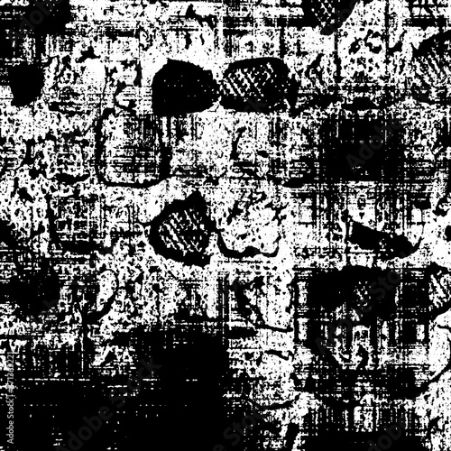 Grunge background black and white. Texture of chips  cracks  scratches  scuffs  dust  dirt. Dark monochrome surface. Old vintage vector pattern.