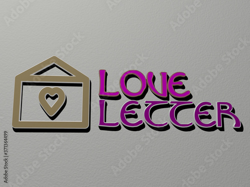 love letter icon and text on the wall - 3D illustration for background and heart photo