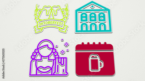 OKTOBERFEST colorful set of icons - 3D illustration for beer and background