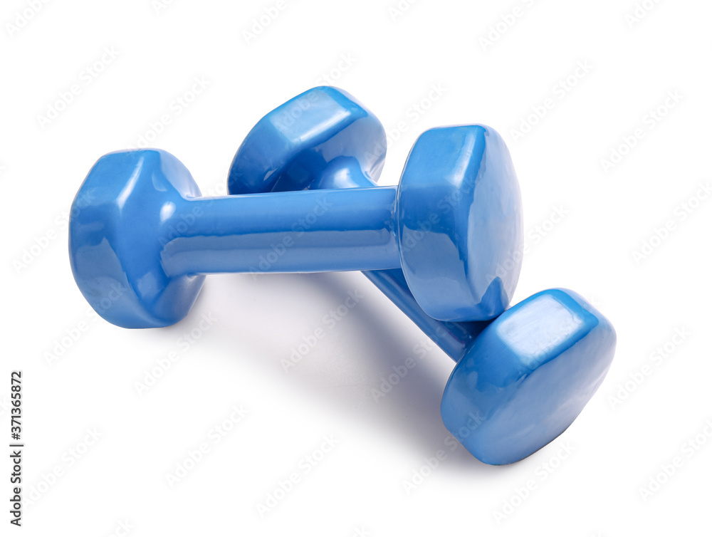 Color dumbbells on white background Color dumbbells on white background