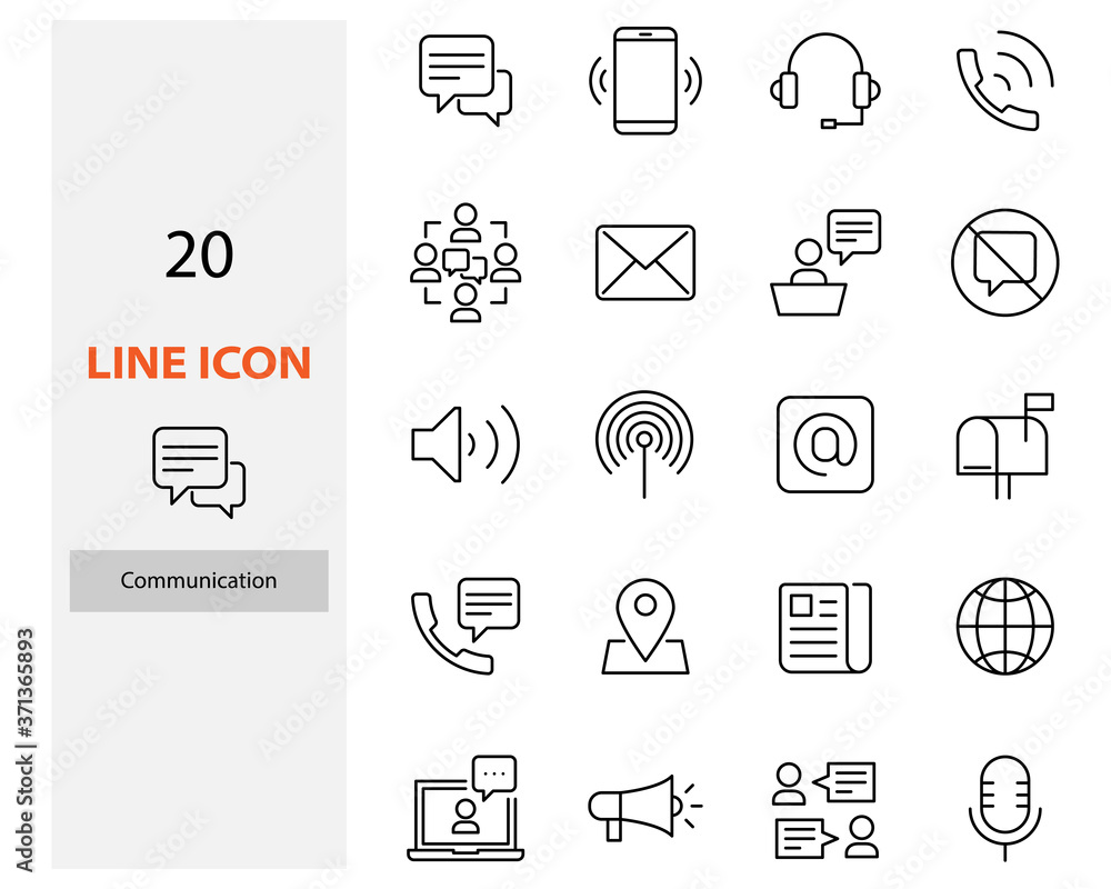 set of communication thin line icons, contact, video call - obrazy, fototapety, plakaty 