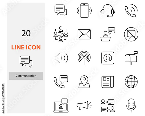 set of communication thin line icons, contact, video call