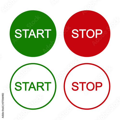 Start and stop vector button. Red and green round shape icon. Turn on and off switch symbol. Power controller panel sign. isolated on white background.