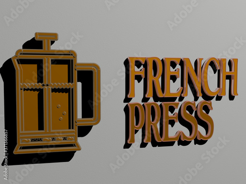 Obraz na płótnie FRENCH PRESS icon and text on the wall - 3D illustration for france and backgrou