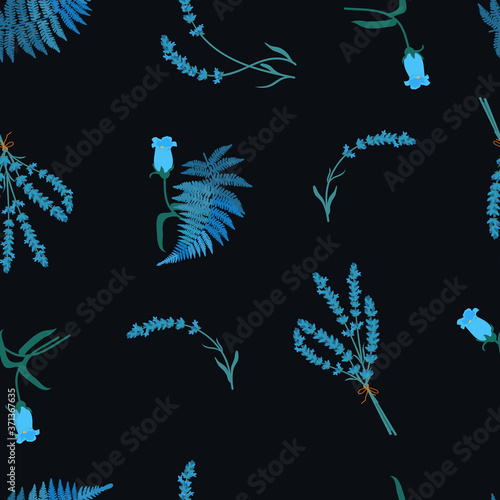 Seamless vector illustration with lavender, campanula