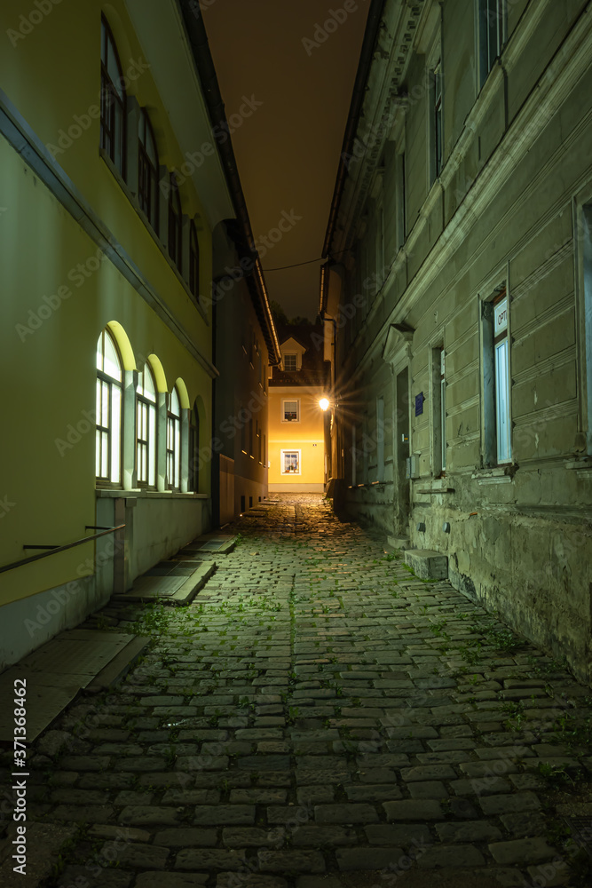 Old narrow street in Kamnik by night