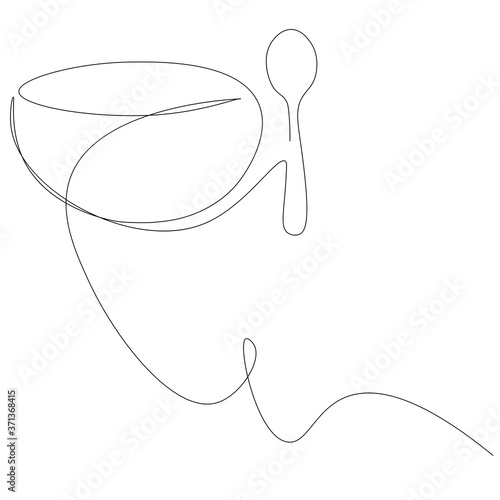 Dinner on white background. Soup line drawing vector illustration