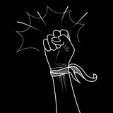 hand drawn of doodle hands up. fist hand, protest symbol, power sign. isolated on black background. vector illustration