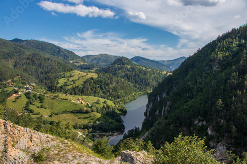 Landscape view of the river Beli Rzav   and Spajici lake from the height in Tara national park in Serbia