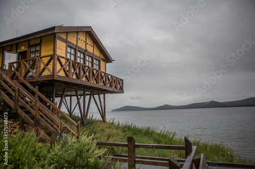 wooden bridge over the lake