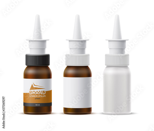 Vector realistic nasal spray white bottle mockup
