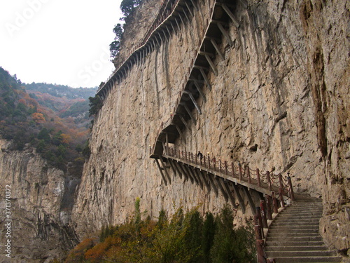 Mianshan Mountain the World Heritage Site, Many of Ancient Hanging Taoist Temples and caves. Pingyao Ancient City, Shanxi Province, China. 18th October 2018. photo