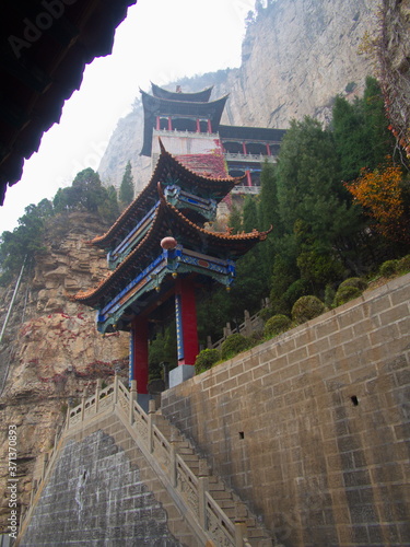 Mianshan Mountain the World Heritage Site, Many of Ancient Hanging Taoist Temples and caves. Pingyao Ancient City, Shanxi Province, China. 18th October 2018. photo