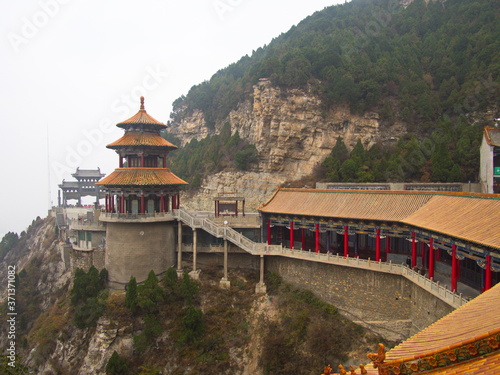 Mianshan Mountain the World Heritage Site, Many of Ancient Hanging Taoist Temples and caves. Pingyao Ancient City, Shanxi Province, China. 18th October 2018.