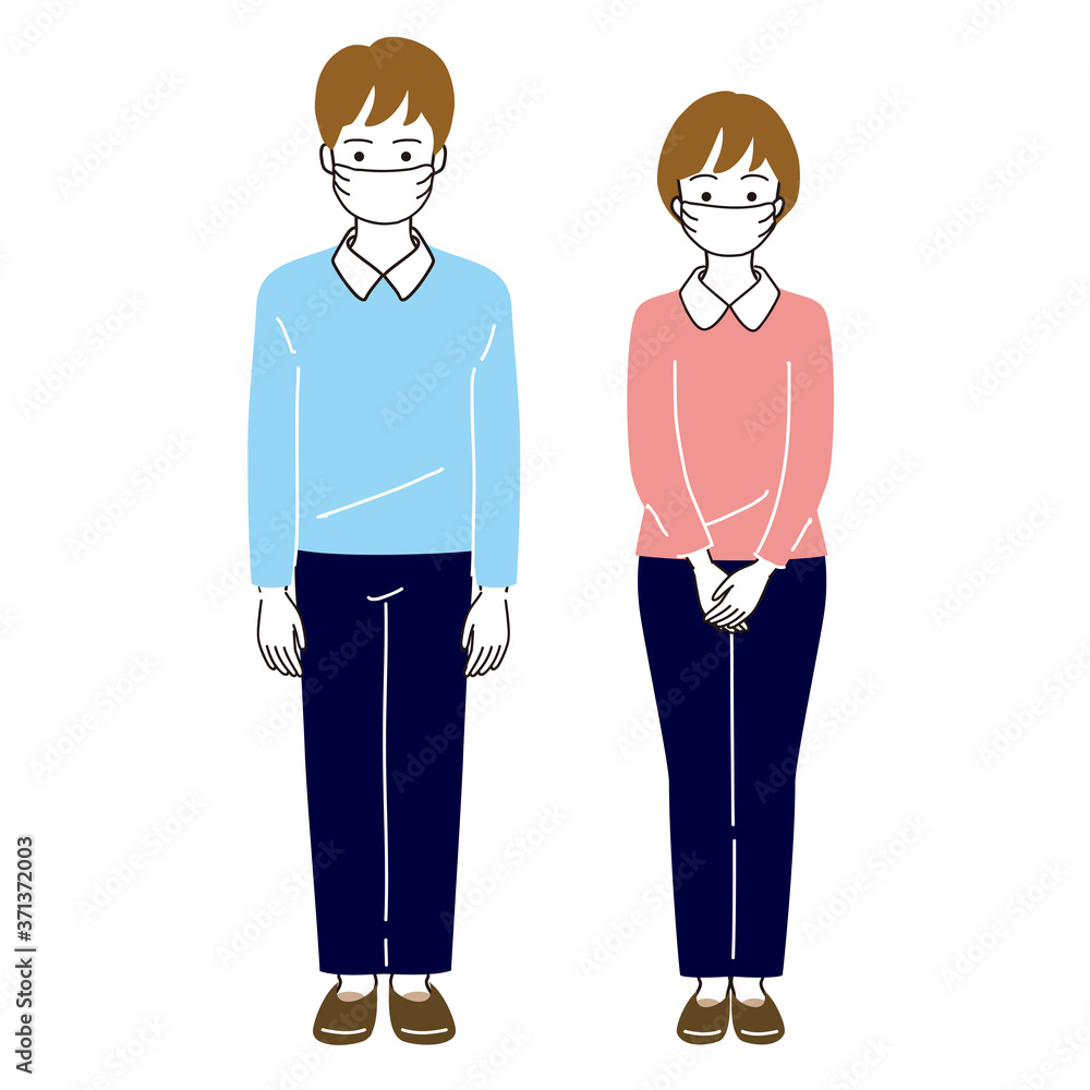 マスクをする介護士の男女のベクターイラスト マスクをする介護士の男女のベクターイラスト
