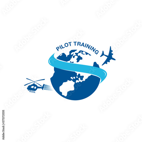 Pilot training academy logo design with using helicopter and plane  template