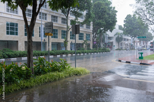 5 June 2008, Singapore: Rainy Season Street Atmosphere.