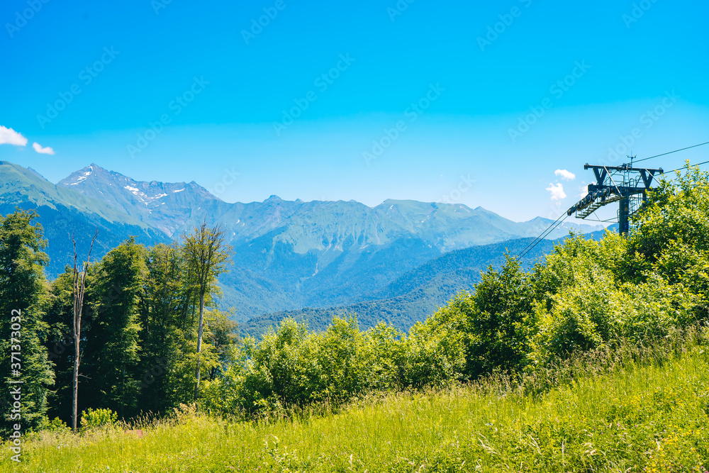 Fototapeta premium Rosa Khutor ski resort Caucasus summer top view Krasnaya Polyana Sochi Russia