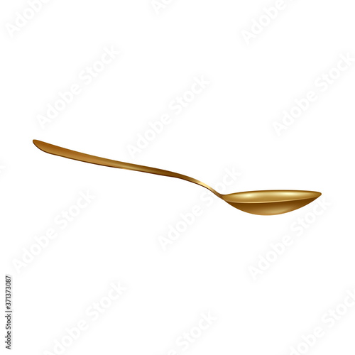 Gold tea spoon from side view - realistic mockup isolated on white background.