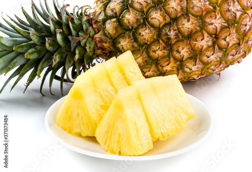 Sliced of pineapple on white background