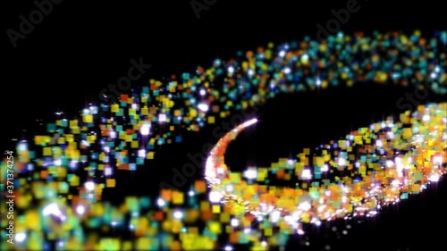  A shooting star with colorful square glitter particles