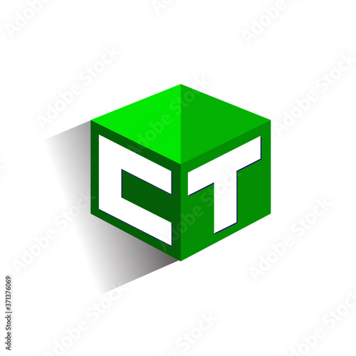 Letter CT logo in hexagon shape and green background, cube logo with letter design for company identity.