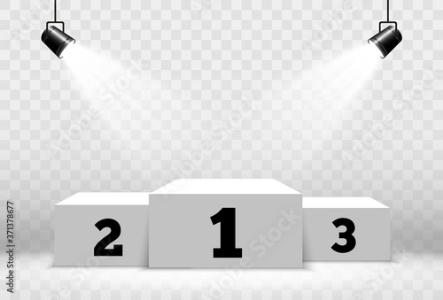 White podium or platform with spotlights. A pedestal for rewarding the winners.
