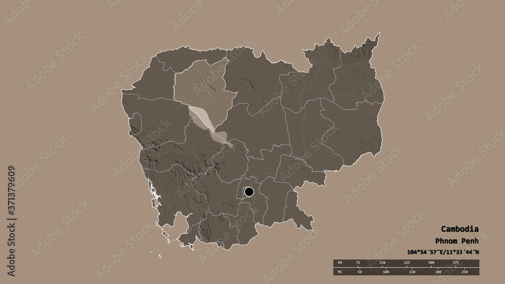 Fototapeta premium Location of Siemréab, province of Cambodia,. Administrative