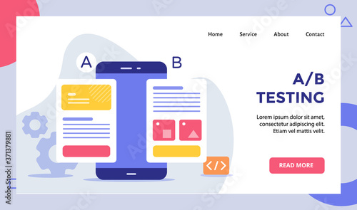 AB testing wireframe on smarphone screen campaign for web website home homepage landing page template banner with modern flat style