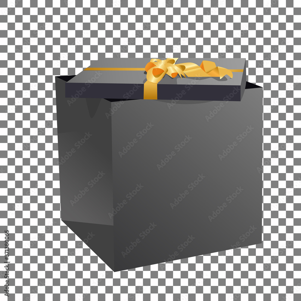 Fototapeta premium Open black gift box with yellow bow