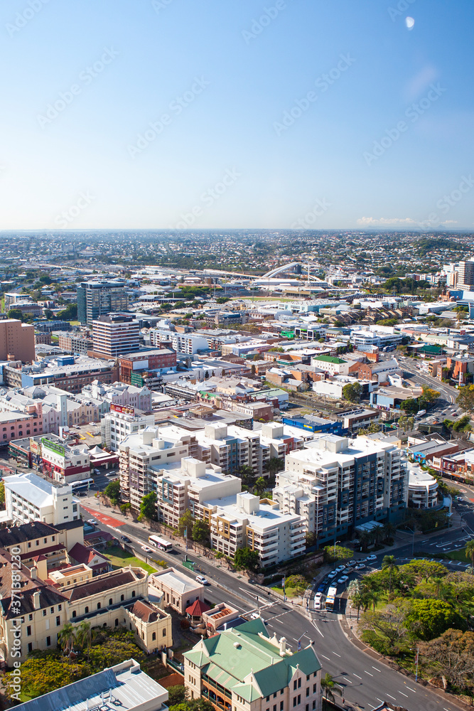 Aerial shot of urban area of Brisbane city