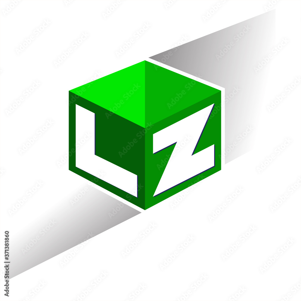 Letter LZ logo in hexagon shape and green background, cube logo with ...