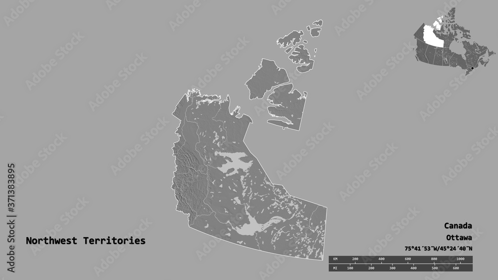 Northwest Territories, territory of Canada, zoomed. Bilevel