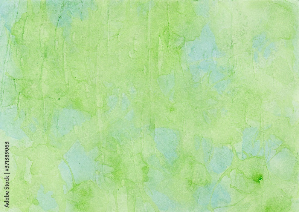 Hand painted watercolor wash background foil printing in green and blue