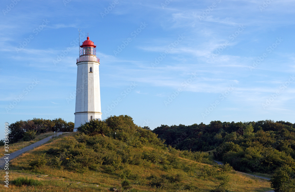 Vintage Lighthouse in the north of the holiday island Hiddensee in Germany 