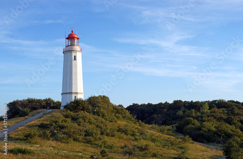 Vintage Lighthouse in the north of the holiday island Hiddensee in Germany 