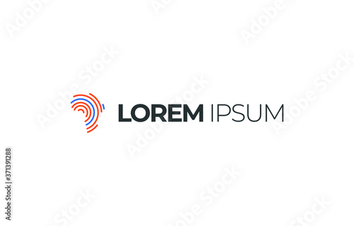 Logo - fingerprint. Line in a circle, silhouette of a print. Waves.