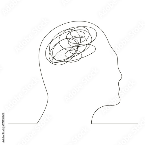 Head confusion vector concept. Draw one continuous line. Head confusion vector concept. One continuous line.