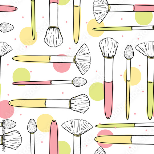 Seamless pattern beauty cosmetic makeup hand draw. Women and girl elegant design.