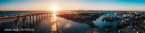 High-speed toll road, highway bypassing the city center St. Petersburg, the central section of the western high-speed section. A beautiful sunset over the Gulf of Finland © miklyxa