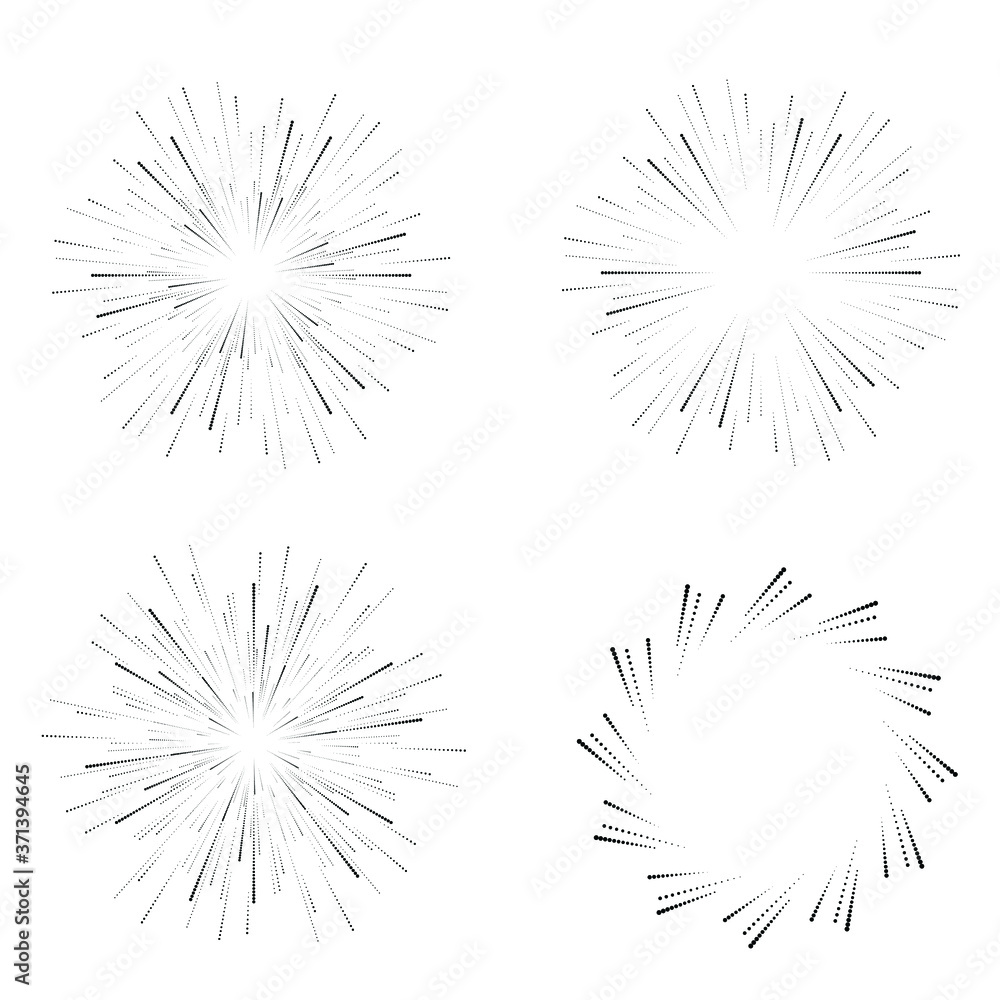 Obraz premium Radial halftone dots in Circle Form for comic books . fireworks Explosion background . Vector Illustration . Starburst round Logo . Circular Design element . Abstract Geometric star rays . Sunburst .