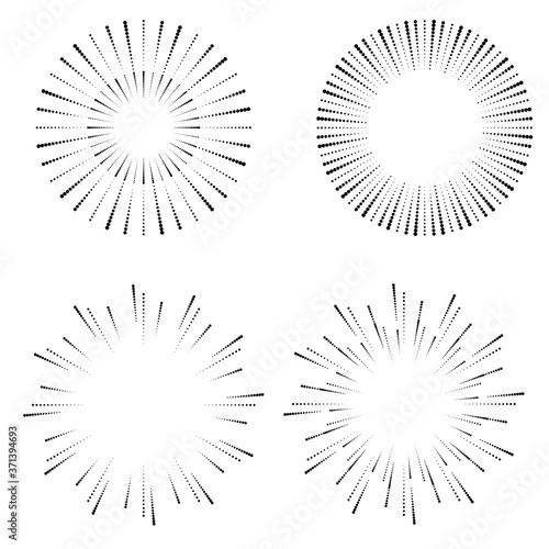 Radial halftone dots in Circle Form for comic books . fireworks Explosion background . Vector Illustration . Starburst
 round Logo . Circular Design element . Abstract Geometric star rays . Sunburst .