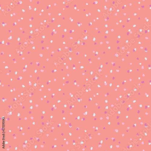Floral doodle star bursts in purple, pink, white. Vector repeat. Great for home decor, wrapping, scrapbooking, wallpaper, gift, kids, apparel. 